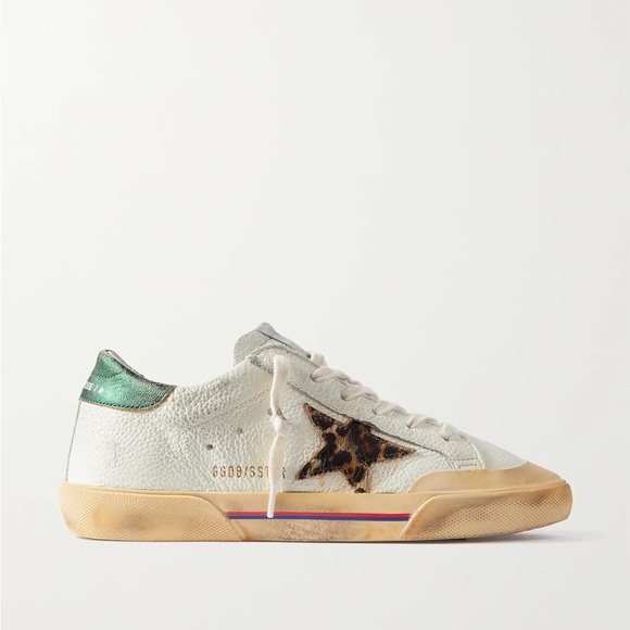 Golden Goose Superstar Penstar White Leather/Green/Leopard Star sz 37 New in Box - Picture 1 of 15
